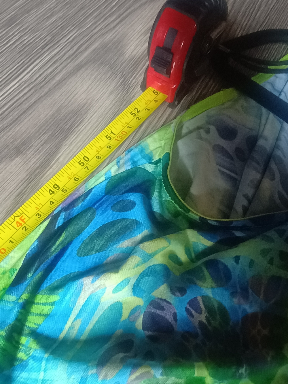 Fashion Nova Abstract Print Wide Leg Jumpsuit Women's Large Neon Blue Green Open - Picture 10 of 10
